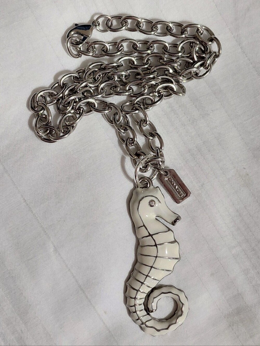 Coach Seahorse Necklace Silver White